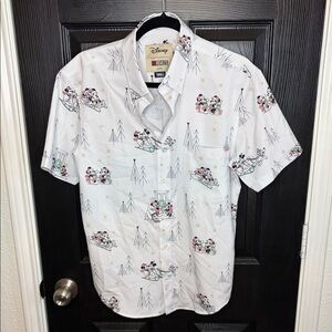 RSVLTS White Button Down Shirt Winter holiday Mickey Mouse and Friends